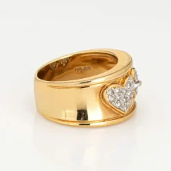 Bague Double Coeur Diamant Vintage Or Jaune
