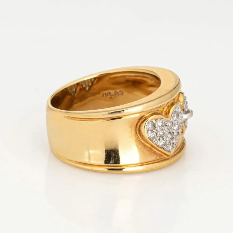 Bague Double Coeur Diamant Vintage Or Jaune
