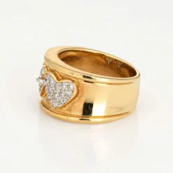 Bague Double Coeur Diamant Vintage Or Jaune