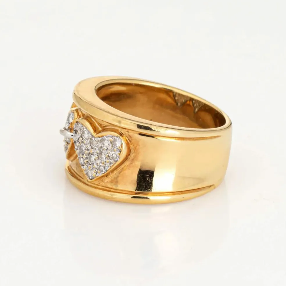 Bague Double Coeur Diamant Vintage Or Jaune