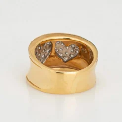 Bague Double Coeur Diamant Vintage Or Jaune