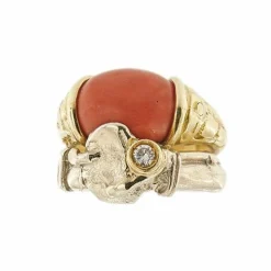 Bague double corail et diamant