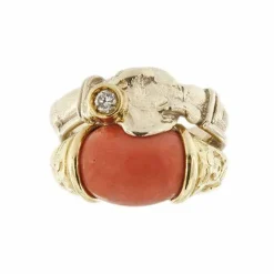 Bague double corail et diamant