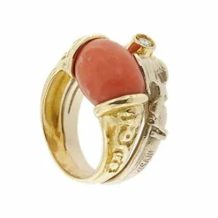 Bague double corail et diamant