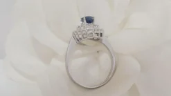 Bague double entourage en or blanc, saphir et diamants