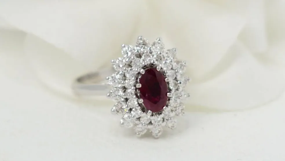Bague double entourage Rubis Diamants