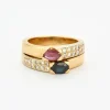 Bague double godrons saphir, rubis et diamants