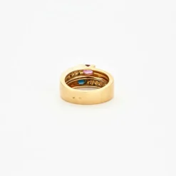 Bague double godrons saphir, rubis et diamants