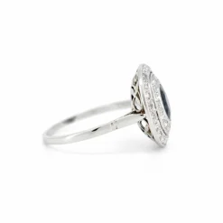 Bague Double Halo, Art Déco, Or 18 Carats, Saphir et Diamants