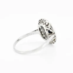 Bague Double Halo, Art Déco, Or 18 Carats, Saphir et Diamants