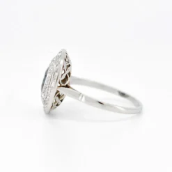Bague Double Halo, Art Déco, Or 18 Carats, Saphir et Diamants