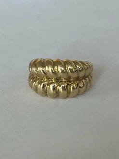Bague Double Jonc Godronné Or Jaune