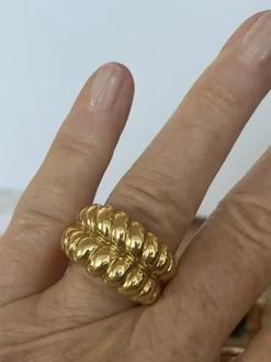 Bague Double Jonc Godronné Or Jaune