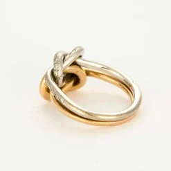 Bague double noeud or blanc et or rose, diamants