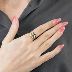 Bague double noeud or blanc et or rose, diamants
