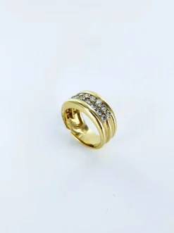 Bague double rangée de diamants en or jaune