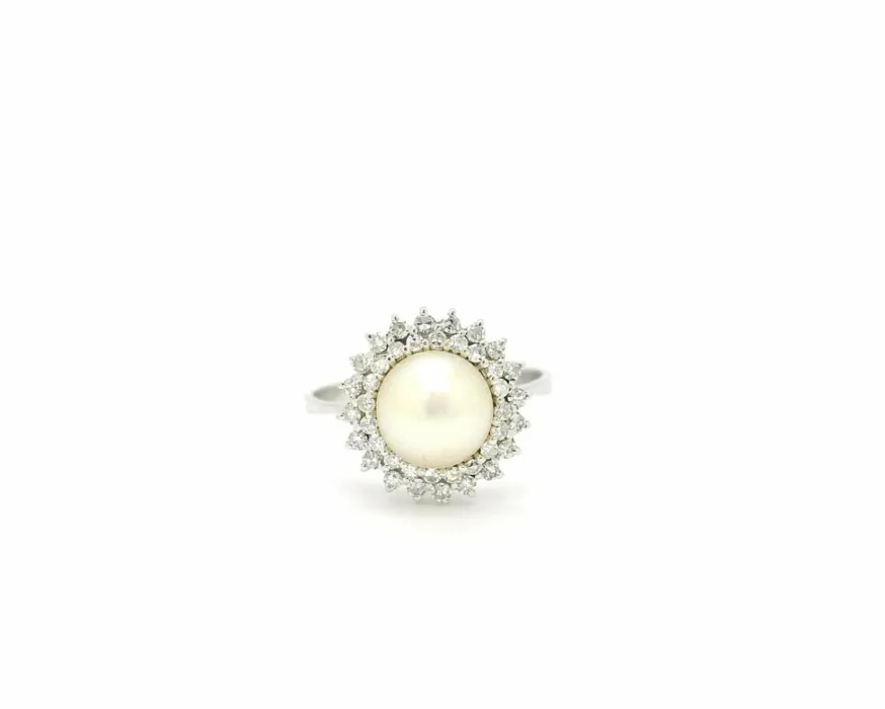 Bague double tour en perles et diamants