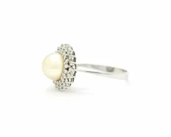 Bague double tour en perles et diamants