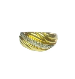 Bague drapé en or jaune, gris et diamants
