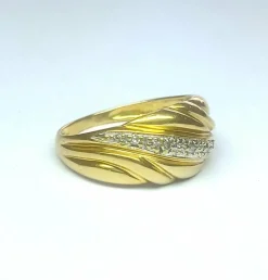 Bague drapé en or jaune, gris et diamants
