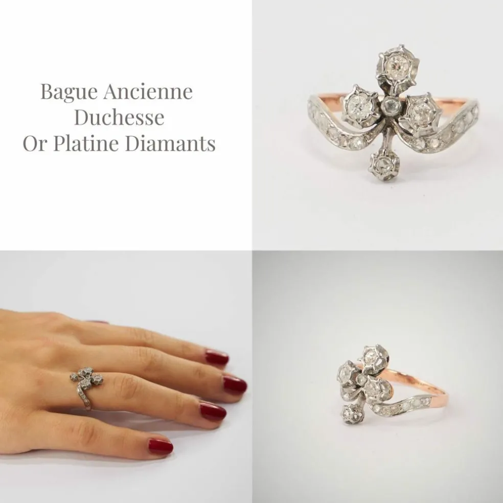 Bague Duchesse Ancienne Or Gris Platine Diamants