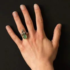 Bague duchesse émeraude cabochon et diamants