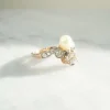Bague duchesse or rose diamants et perle