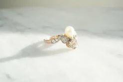 Bague duchesse or rose diamants et perle