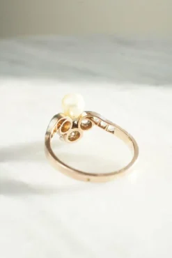 Bague duchesse or rose diamants et perle