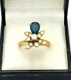 Bague duchesse vintage en or jaune 18K sertie de saphir et diamant