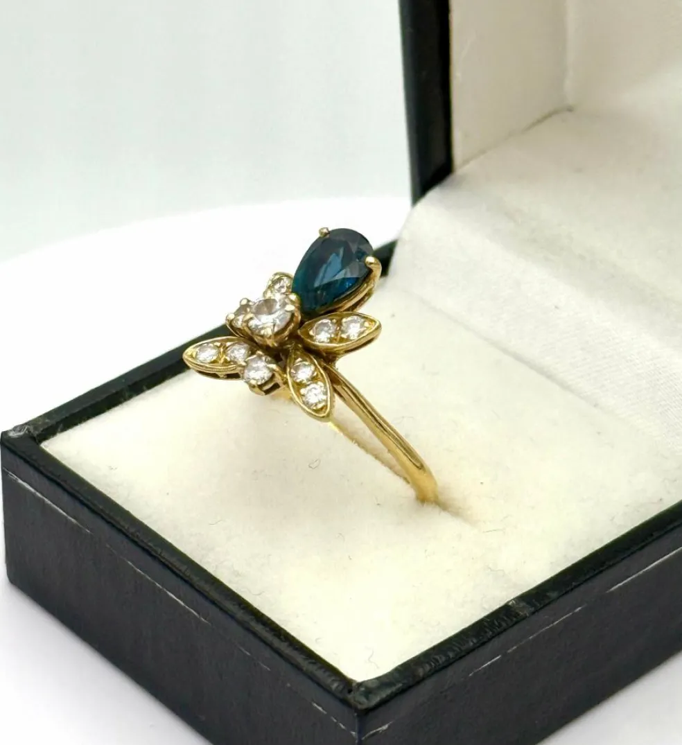 Bague duchesse vintage en or jaune 18K sertie de saphir et diamant