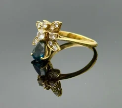 Bague duchesse vintage en or jaune 18K sertie de saphir et diamant