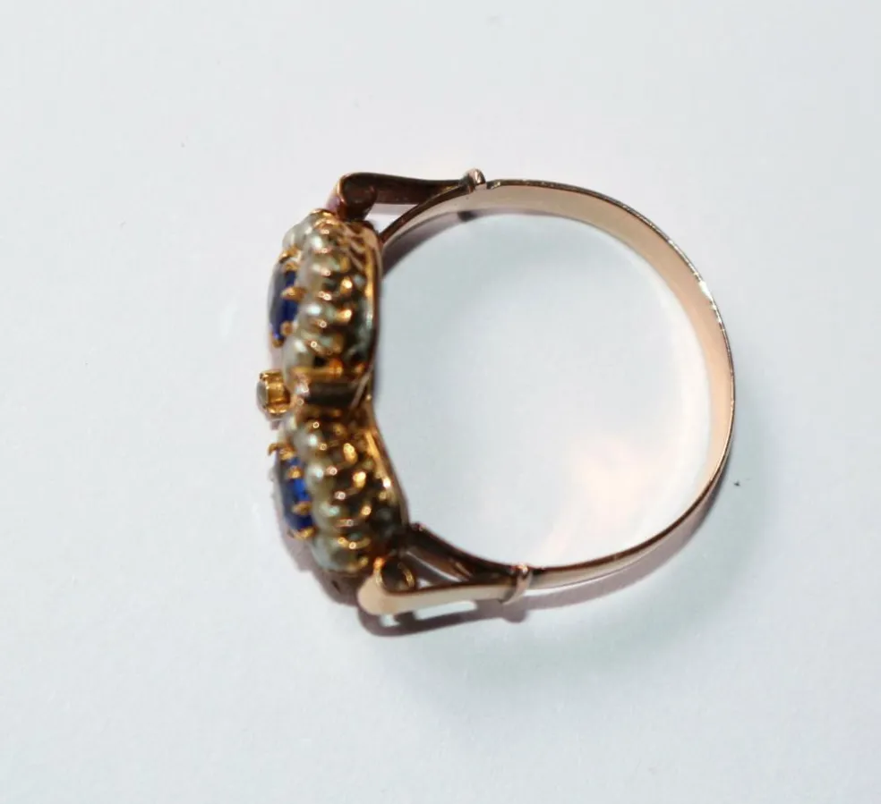 Bague Duo ancienne perles et pierres bleues