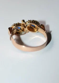 Bague Duo ancienne perles et pierres bleues