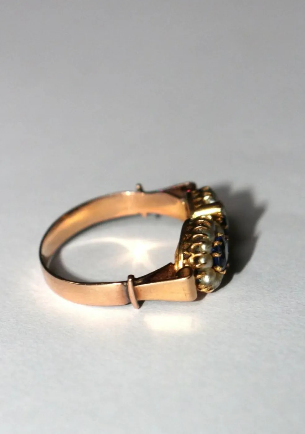 Bague Duo ancienne perles et pierres bleues