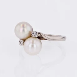 Bague duo de perles de culture et diamants