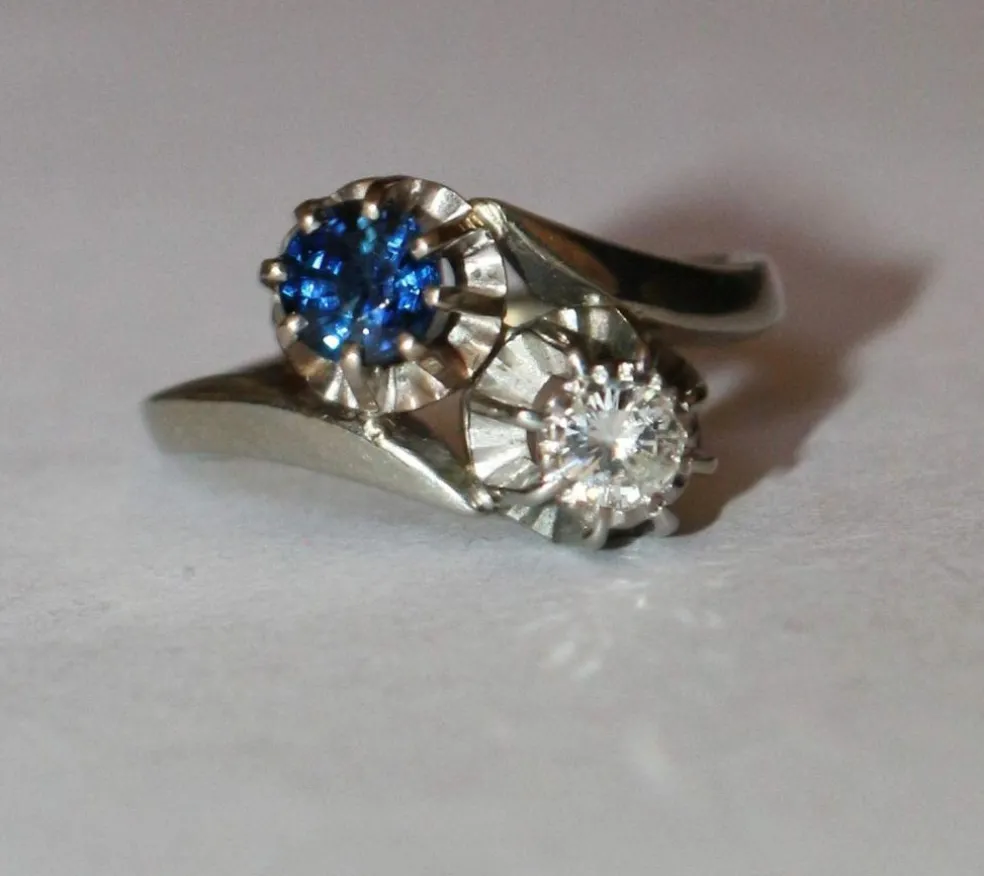 Bague Duo Toi Et Moi Or Gris Saphir Diamant