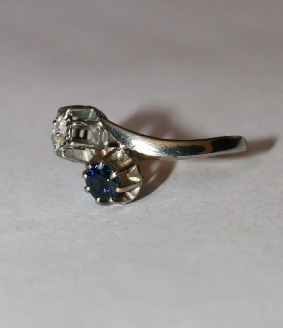 Bague Duo Toi Et Moi Or Gris Saphir Diamant