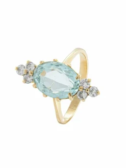 Bague Elisa en or jaune 18kt et aigue-marine et diamants