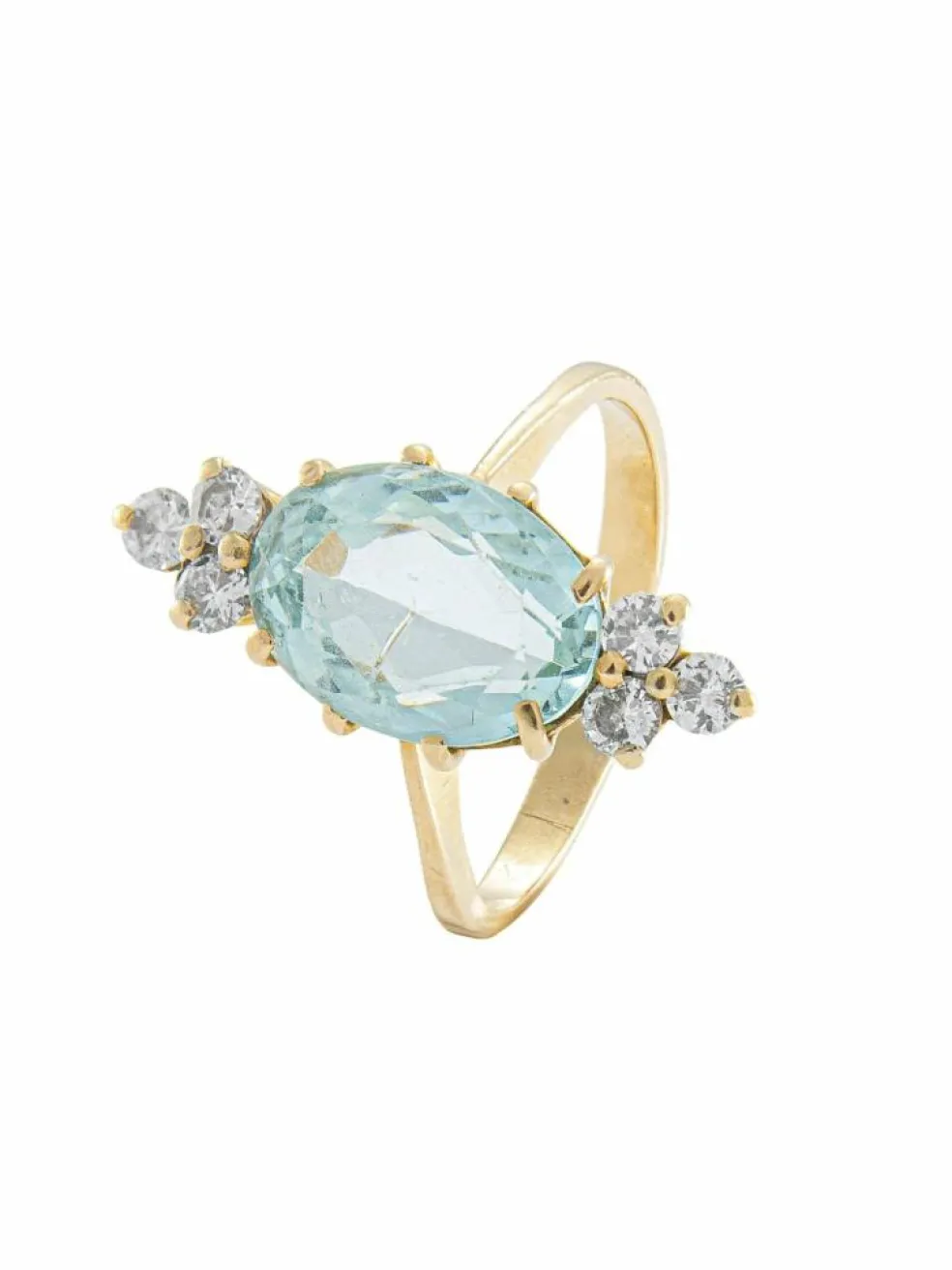 Bague Elisa en or jaune 18kt et aigue-marine et diamants