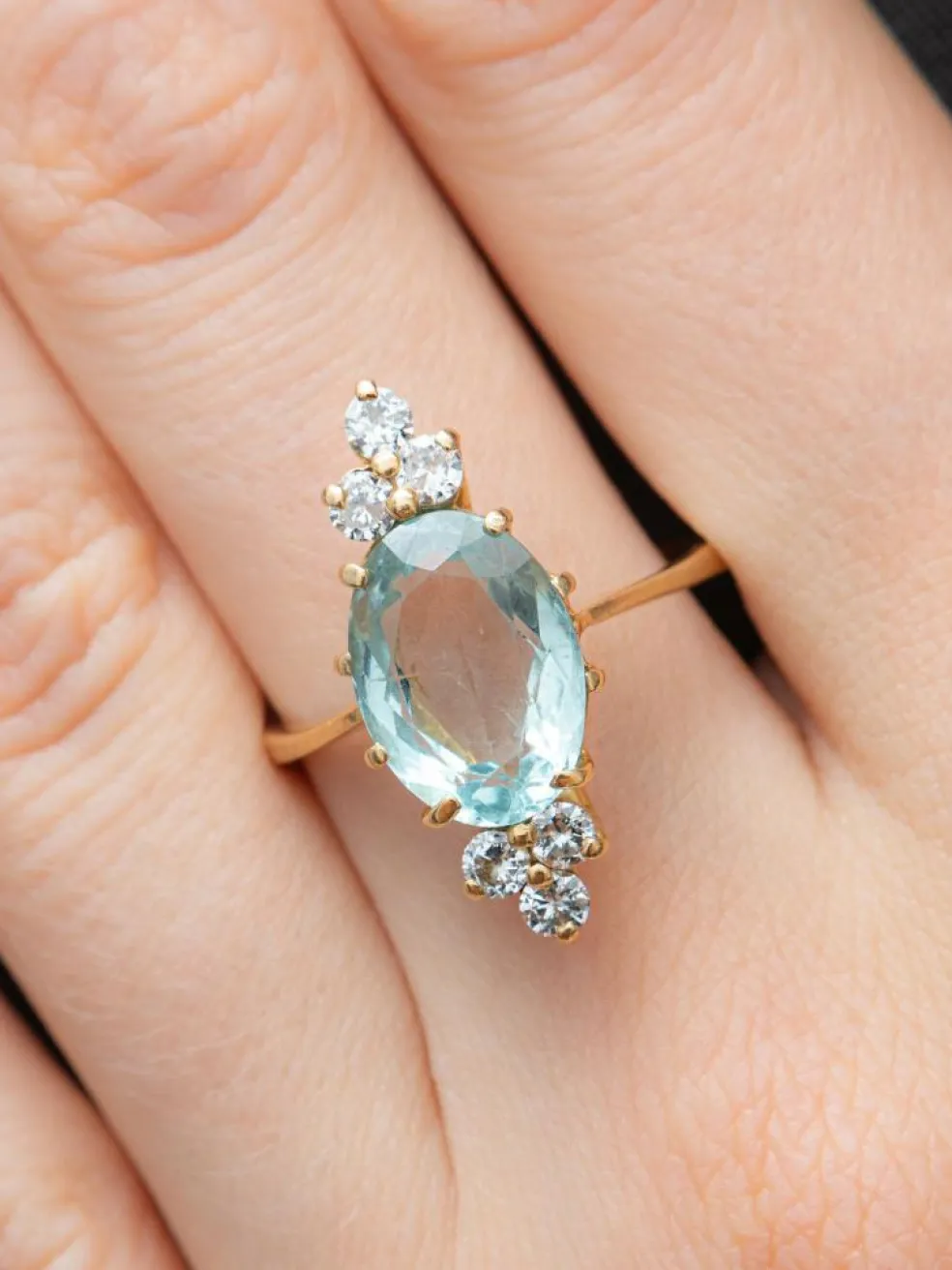 Bague Elisa en or jaune 18kt et aigue-marine et diamants