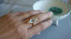 Bague Elisa en or jaune 18kt et aigue-marine et diamants