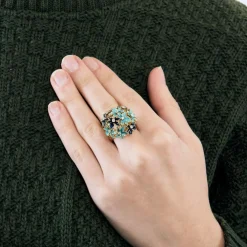 Bague email & diamants brillants or jaune