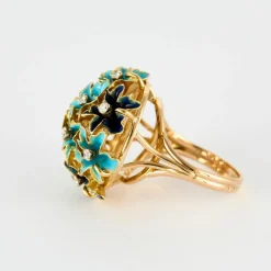 Bague email & diamants brillants or jaune