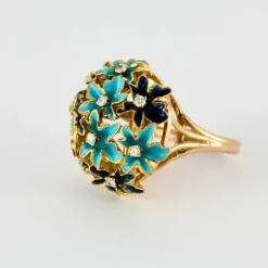 Bague email & diamants brillants or jaune