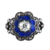 Bague Email bleu et Diamants