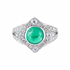 Bague Emeraude cabochon Diamants