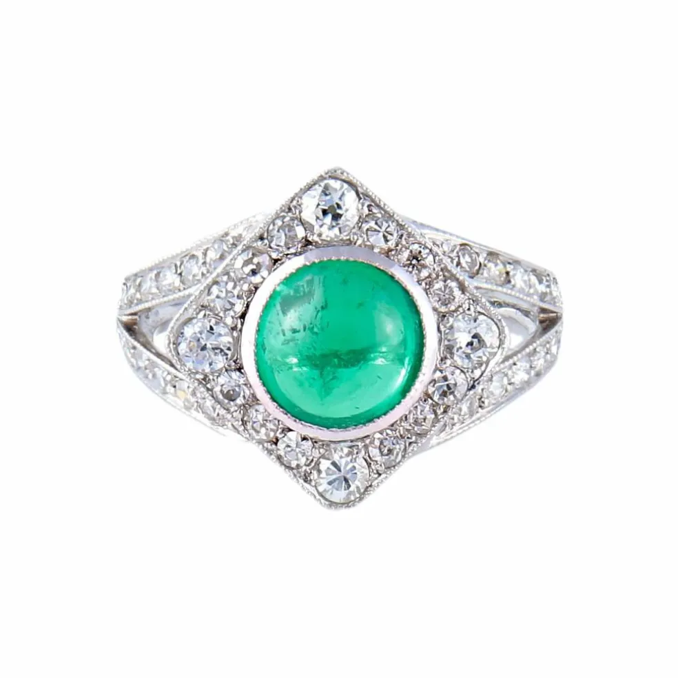 Bague Emeraude cabochon Diamants