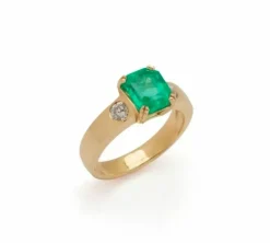 Bague Emeraude Colombie Diamants Or Jaune 18 Carats (Certificat)