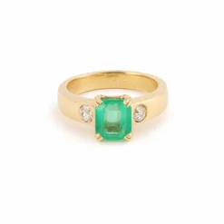 Bague Emeraude Colombie Diamants Or Jaune 18 Carats (Certificat)